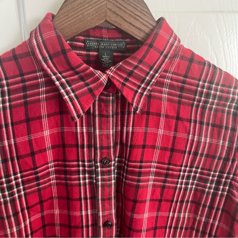Lauren Jeans Company Ralph Lauren. Red and Black Plaid Flannel Shirt. Large. - Picture 4 of 7